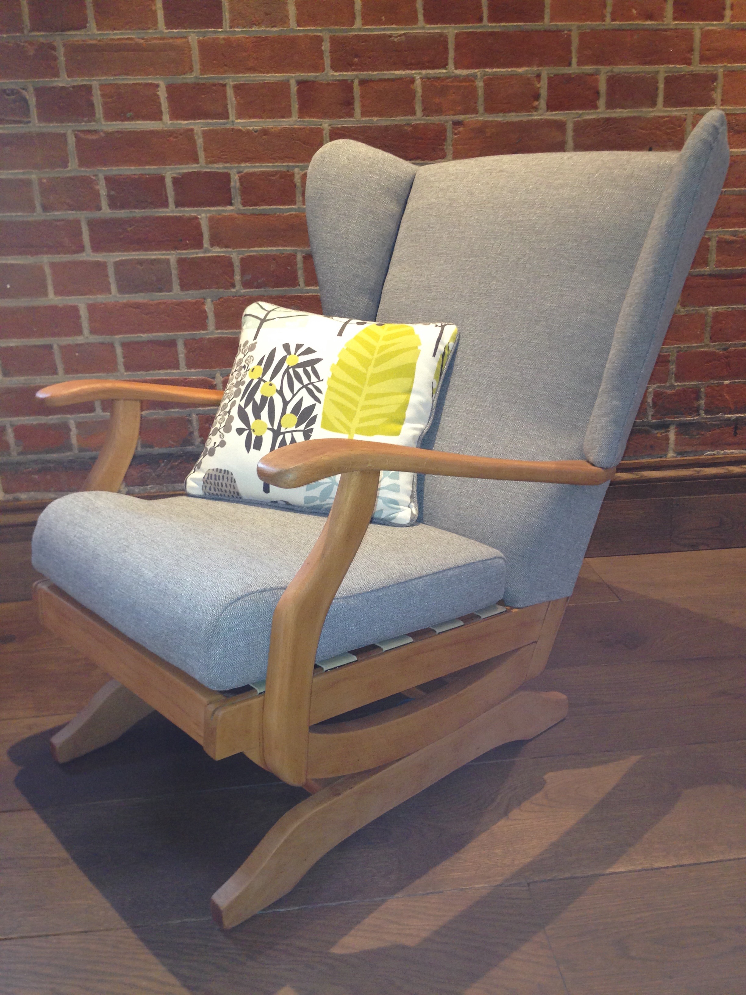 Mid Century Rocking Chair in Pewter Fabric