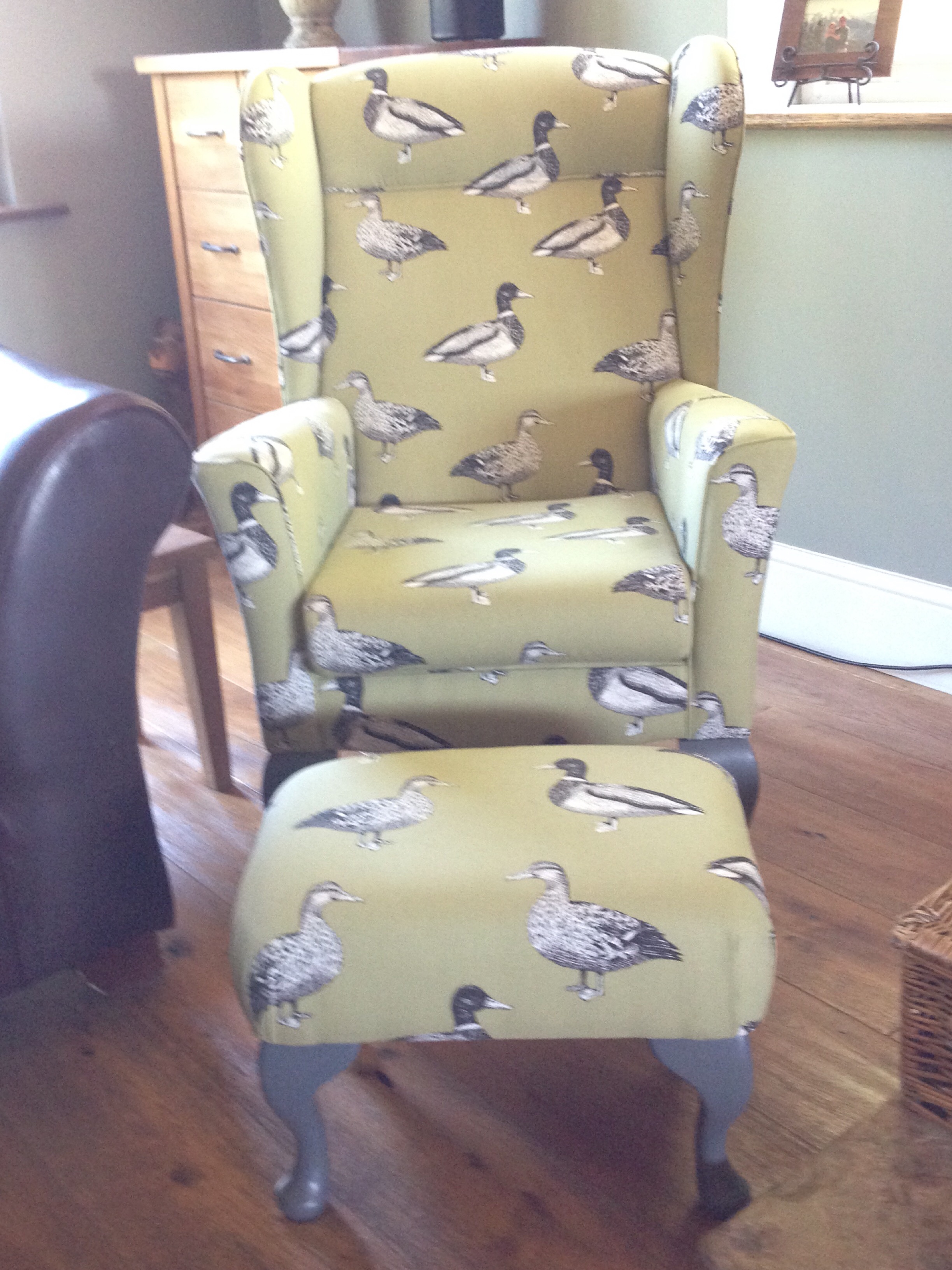 Wingback in Nature Collection Duck Fabric With Footstool