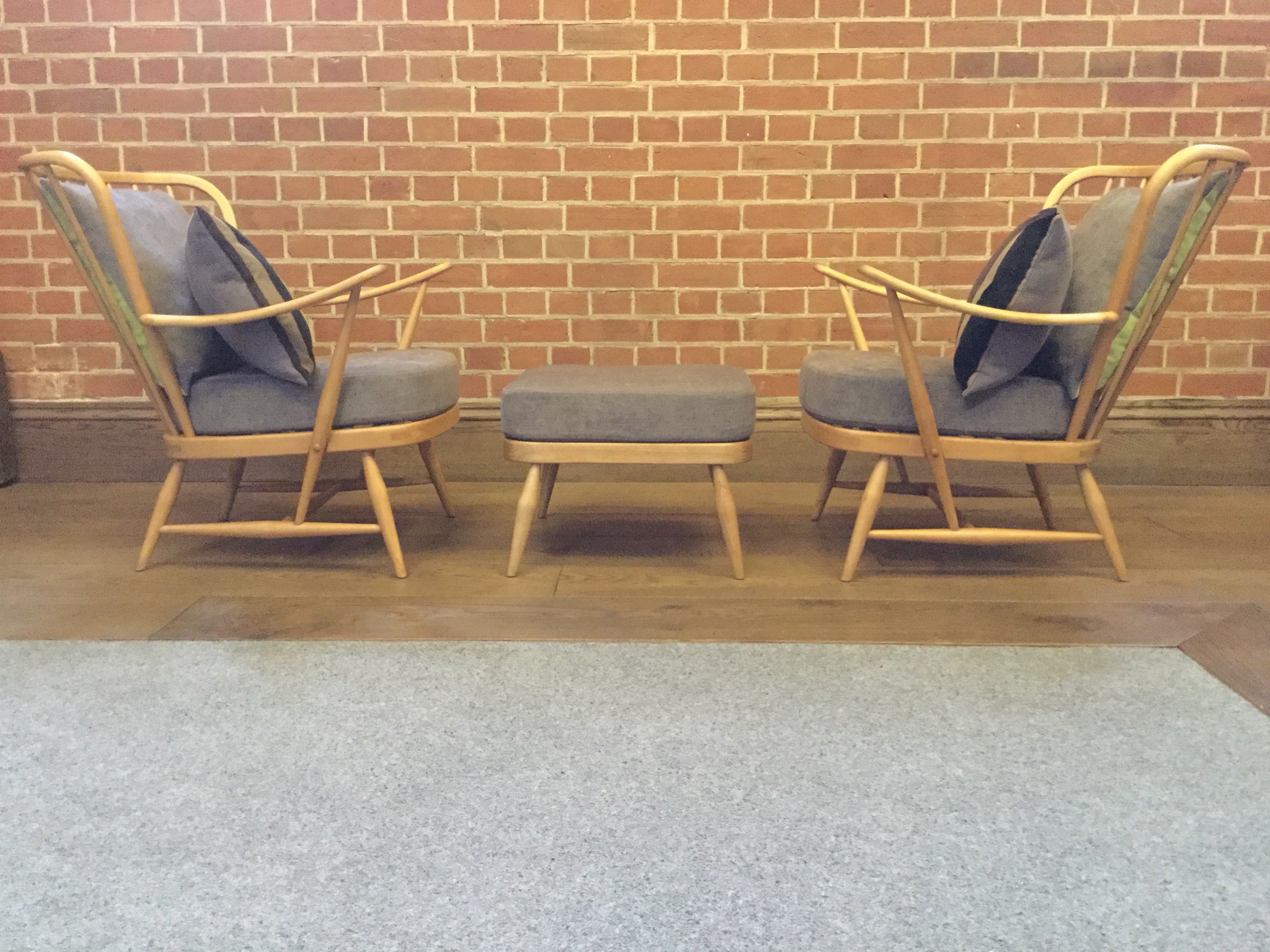 Pair of Ercol 477 Chairs with Footstool