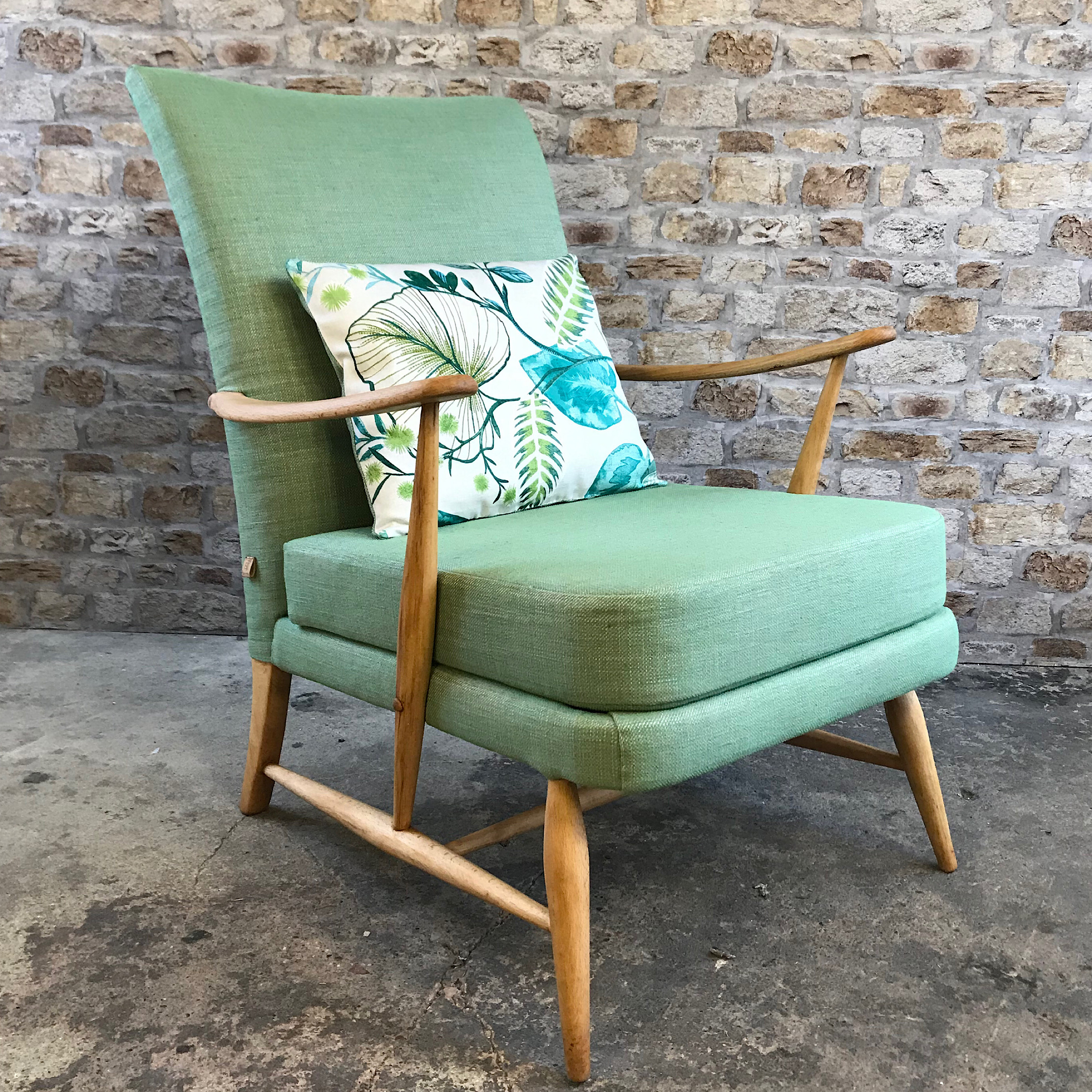 Ercol Mid Century Chair in Green Twill