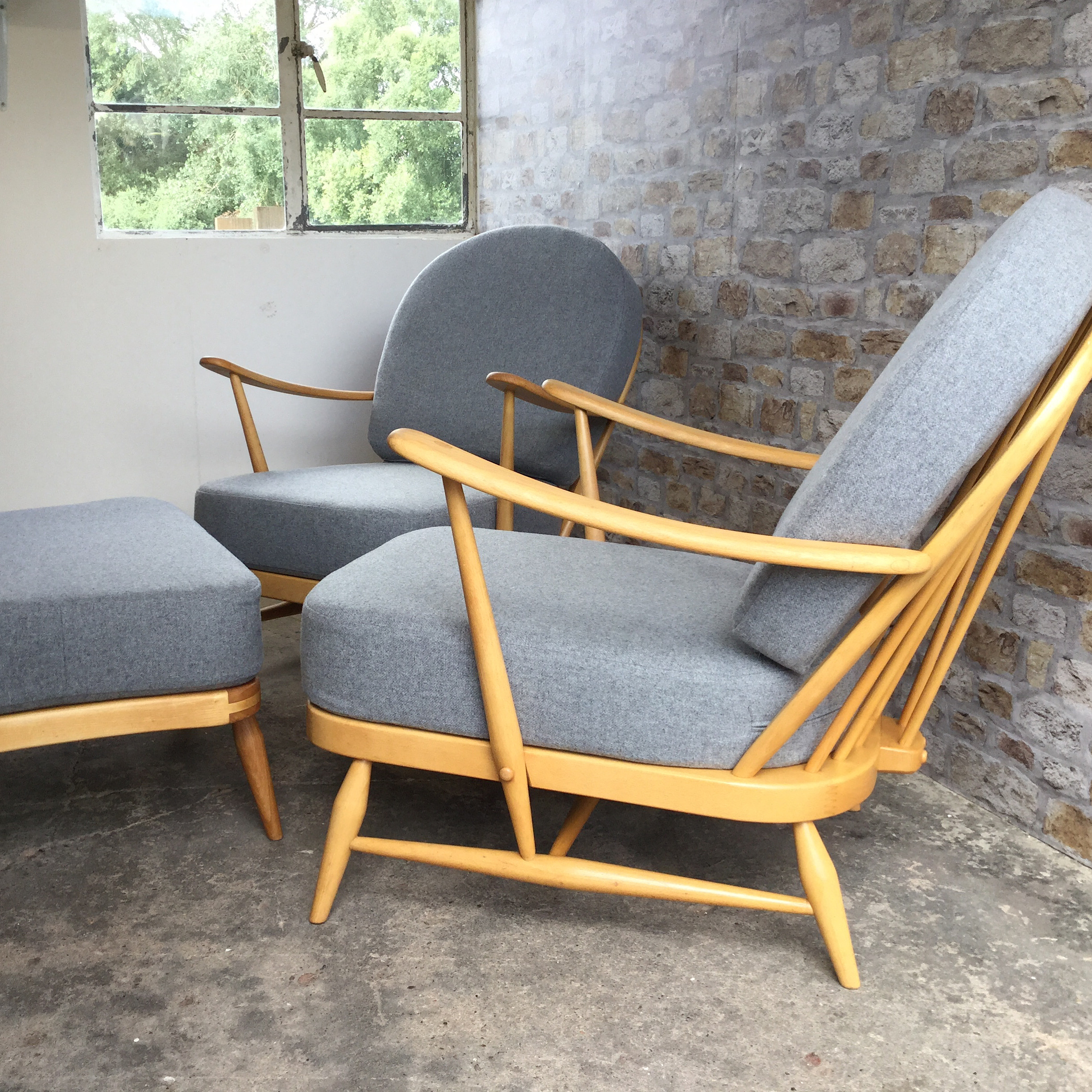 Pair of Ercol 203 Chairs with Footstool