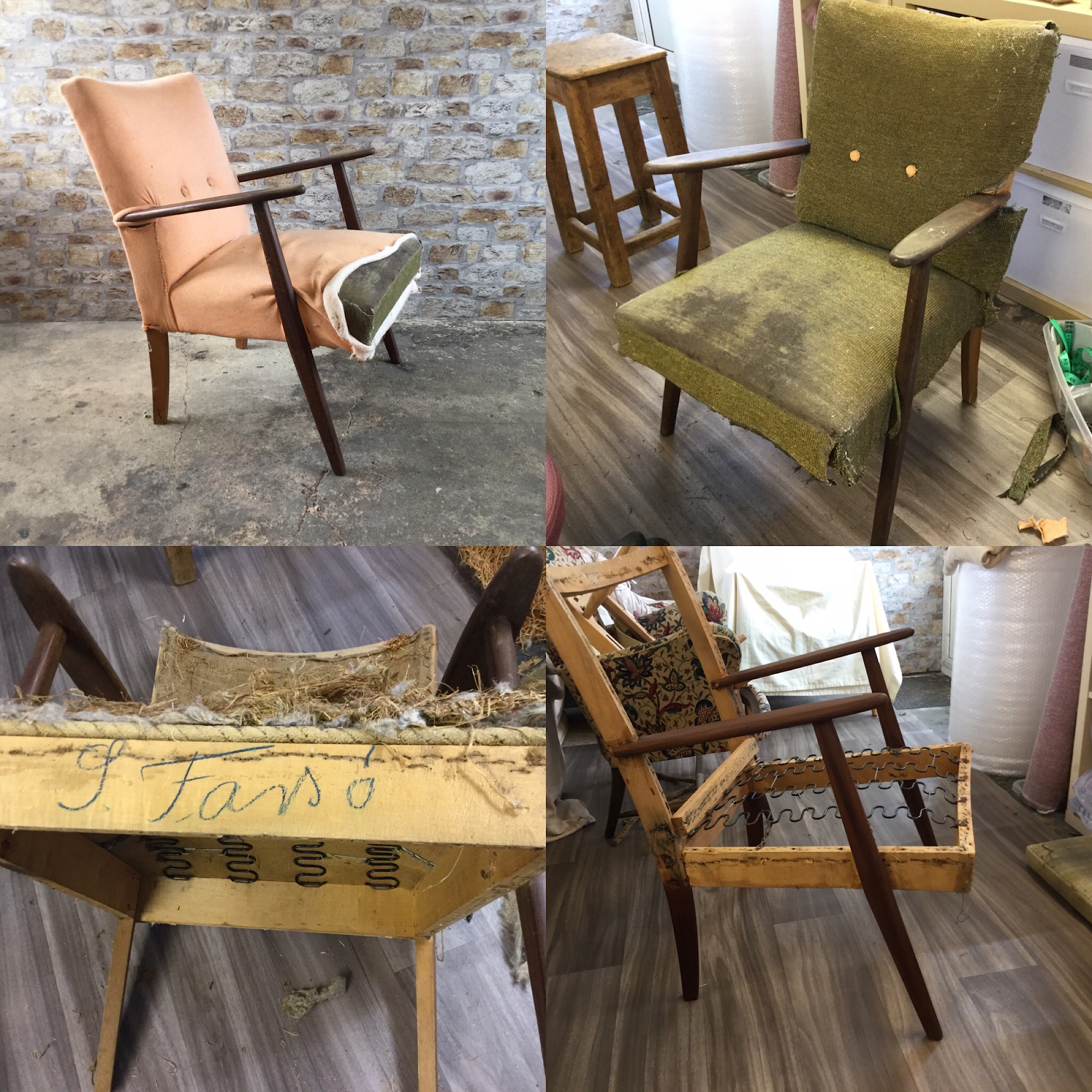 Danish Mid Century Teak Chair in Grey Wool Before Refurb