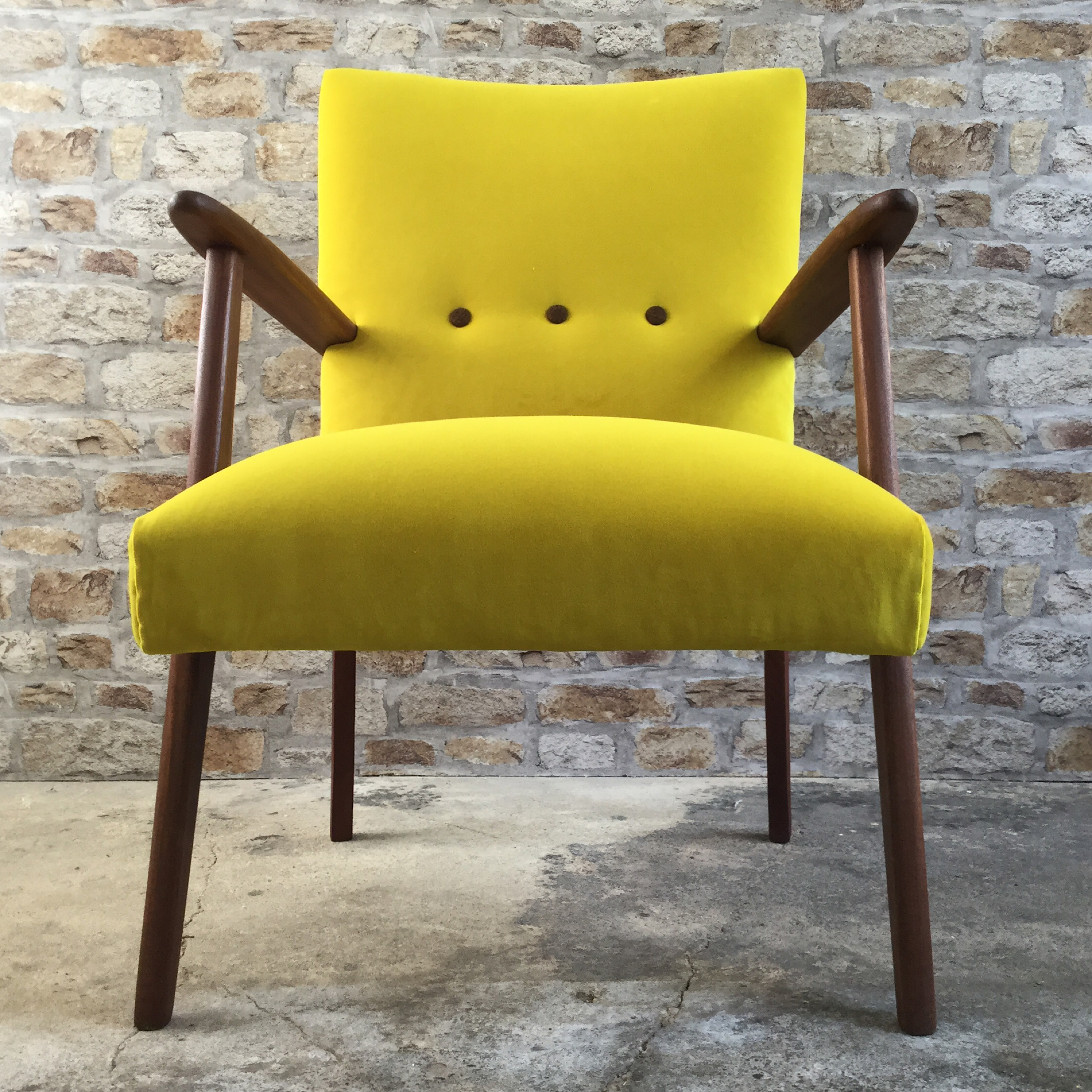Danish Mid Century Teak Chair in Yellow Velvet