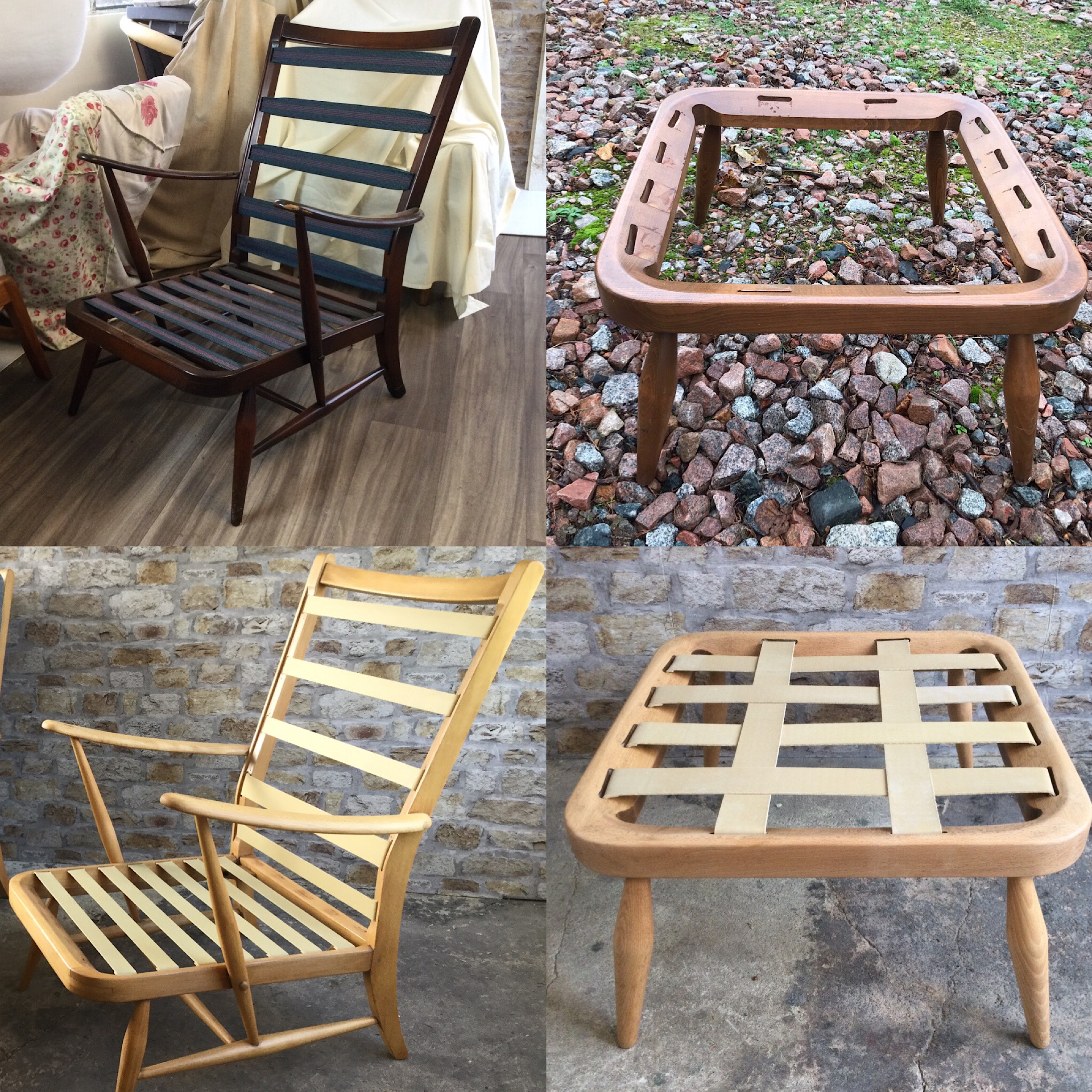 Mid Century Ercol 403 Chair & Footstool before refurb