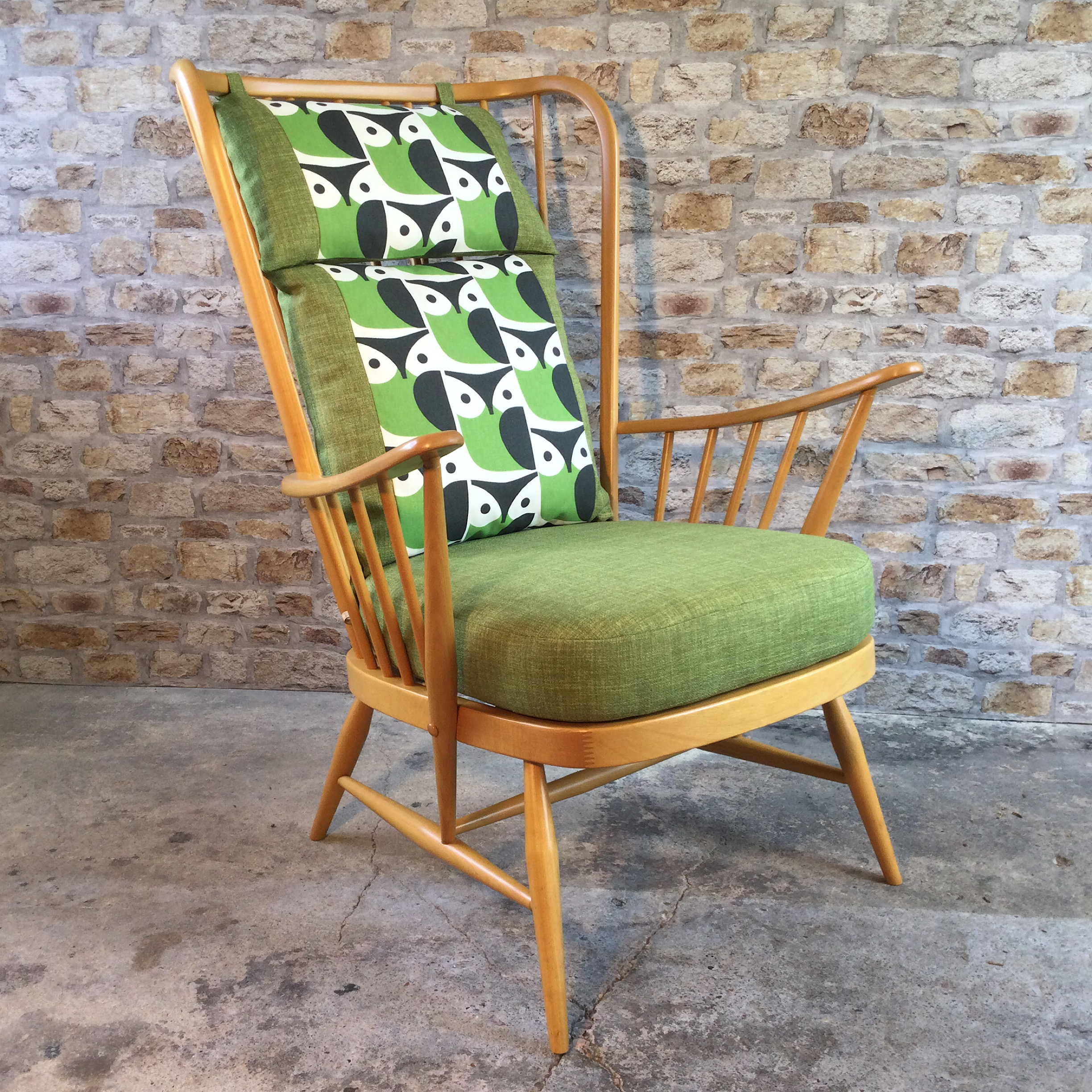 Ercol Evergreen Chair with Orla Kiely ‘Owl’ Cushions