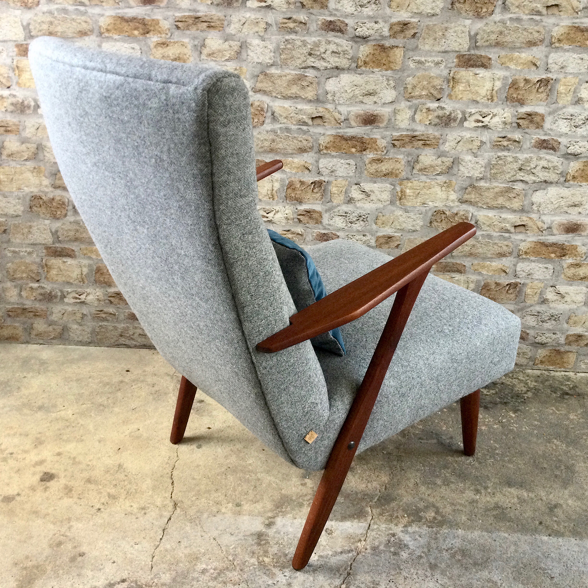 Mid Century Danish Chair in Grey Wool