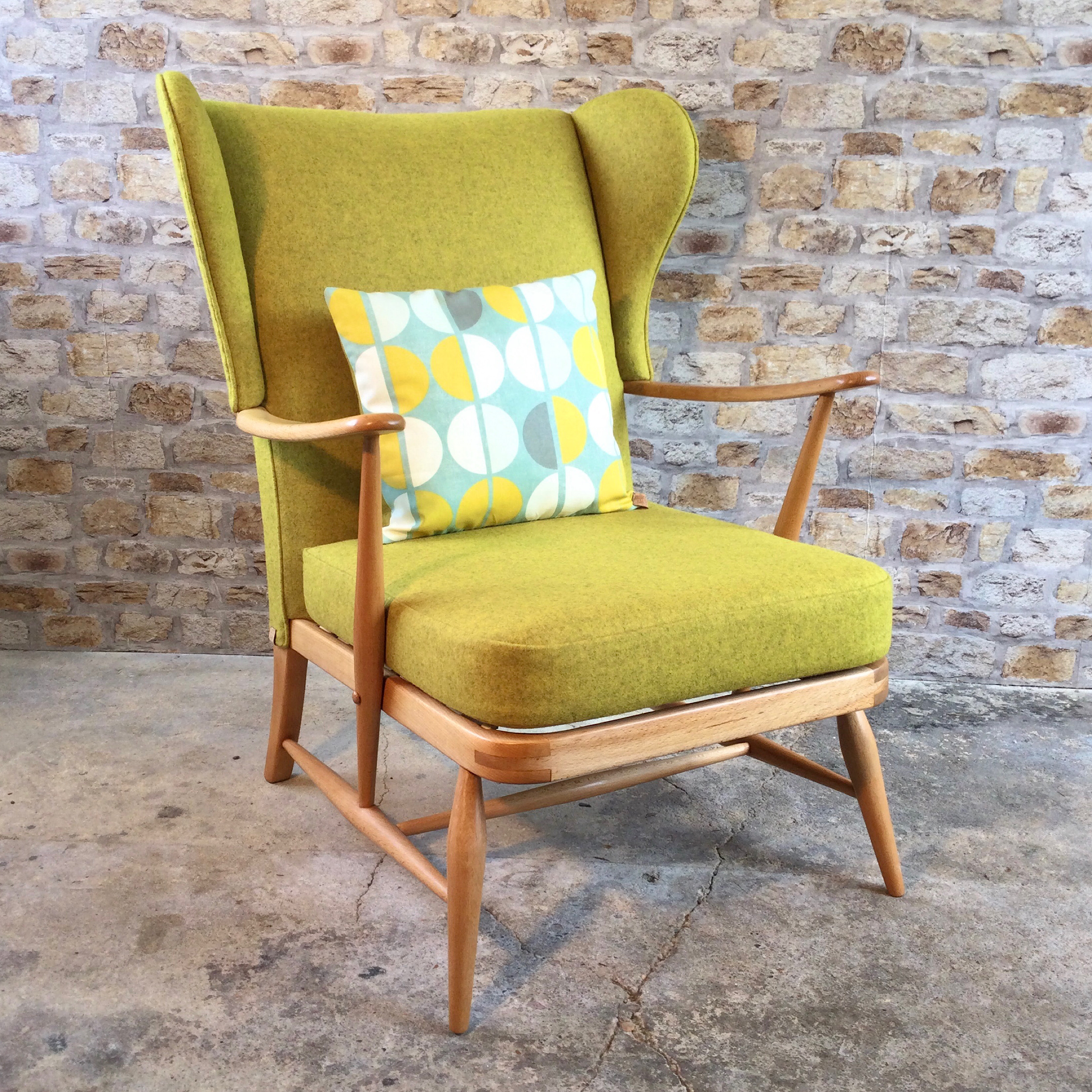 Mid Century Ercol Wingback Chair in Ochre Melton Wool