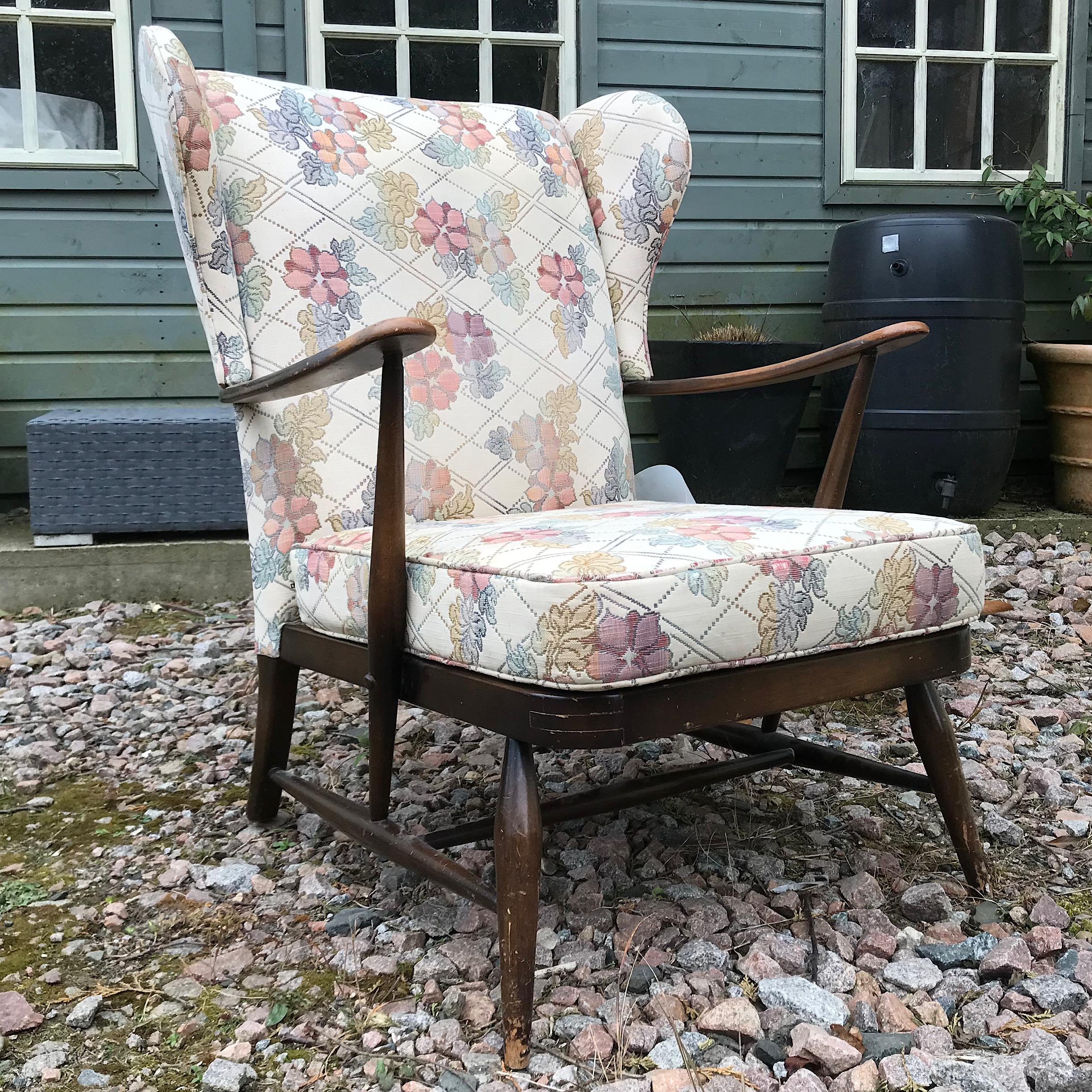 Mid Century Ercol Wingback Chair before refurb
