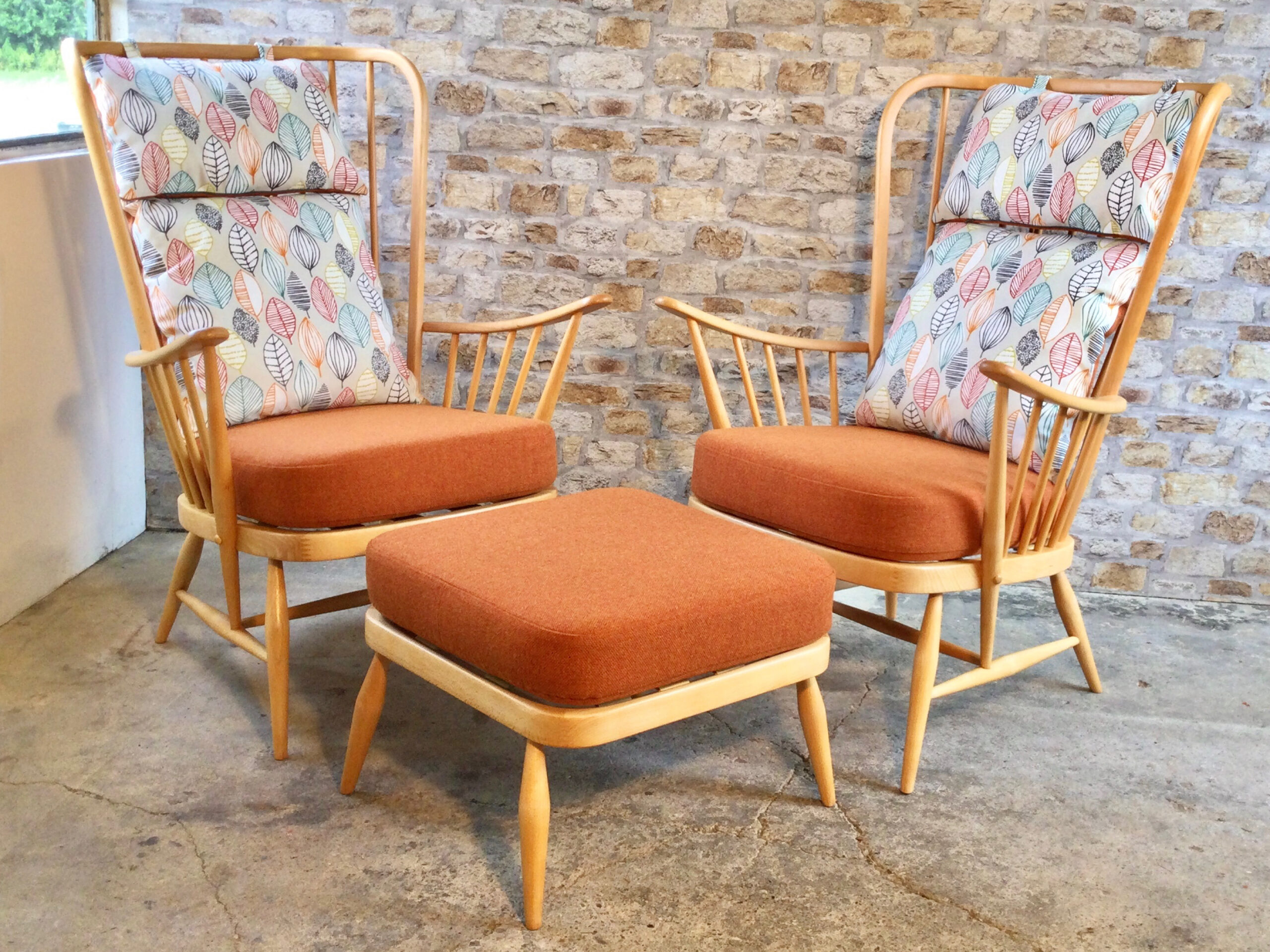 Ercol Evergreen Chairs and Footstool