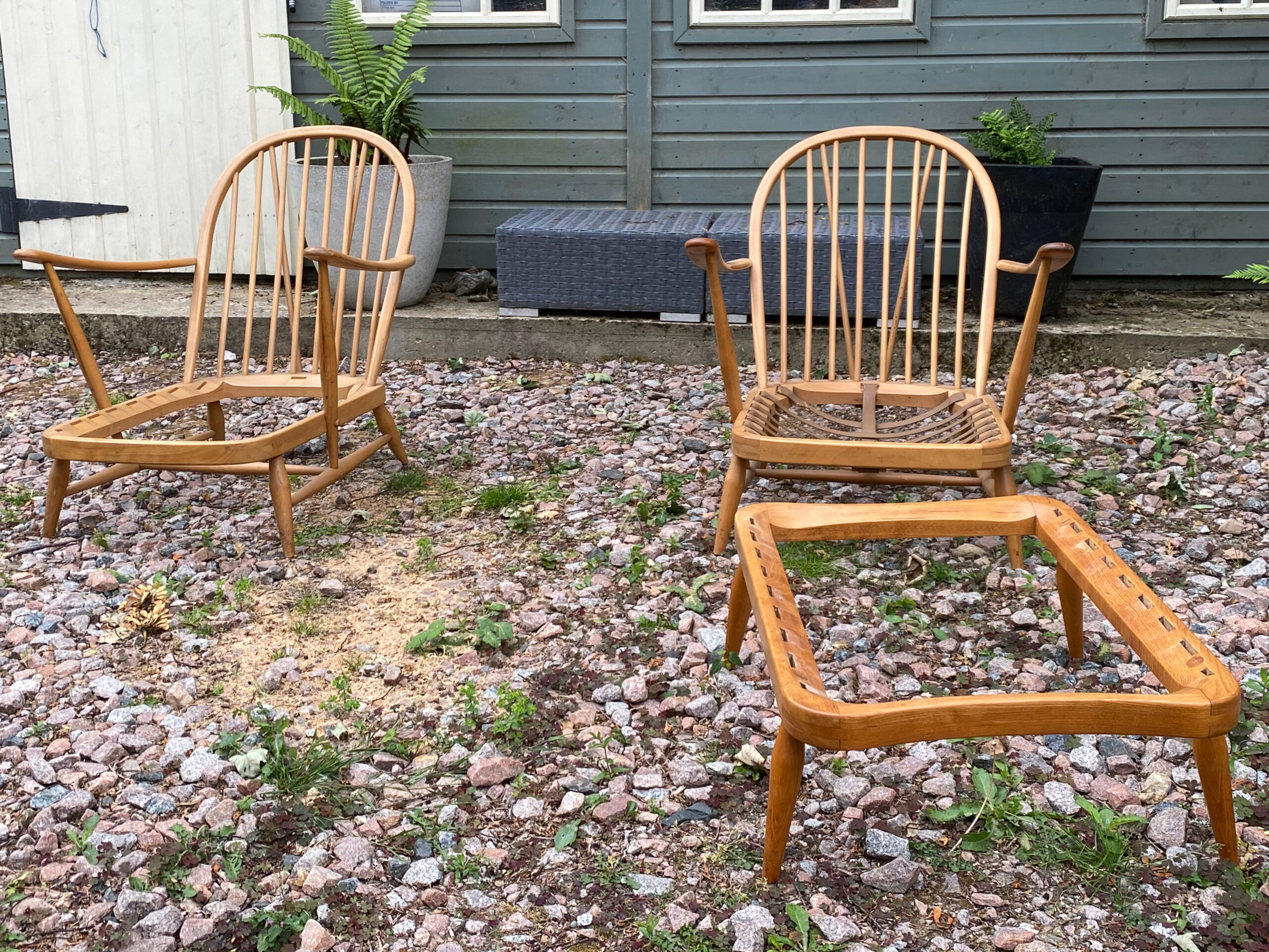 Ercol 203 Chairs and Footstool before refurb