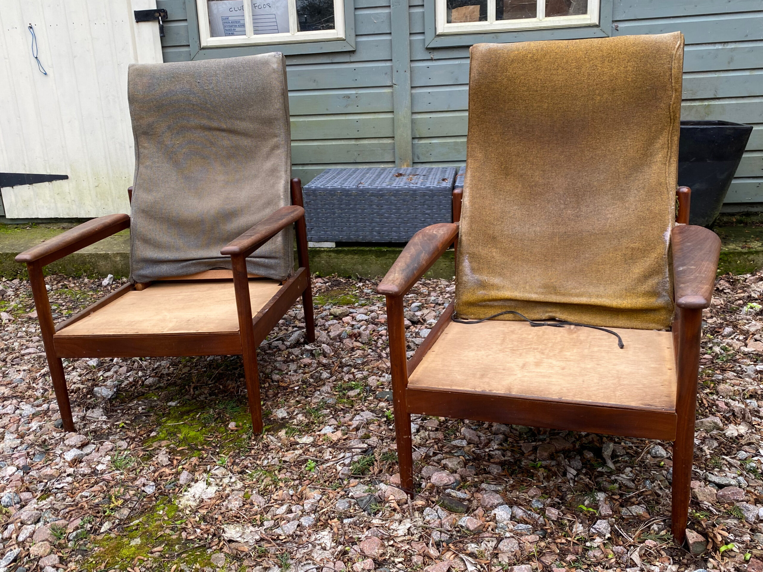 Mid Century Guy Rogers Chairs before refurb