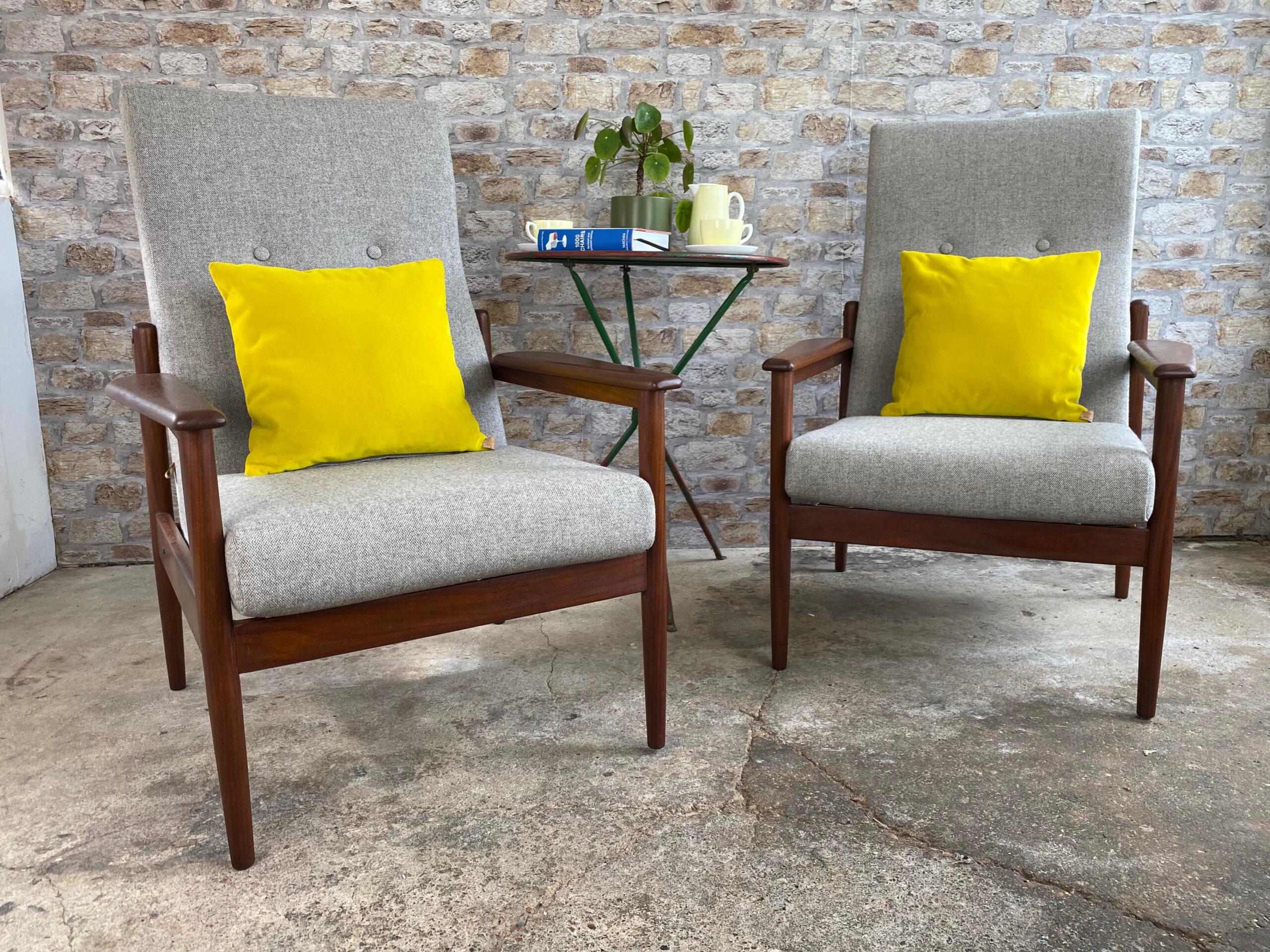 Mid Century Guy Rogers Chairs in Grey Wool