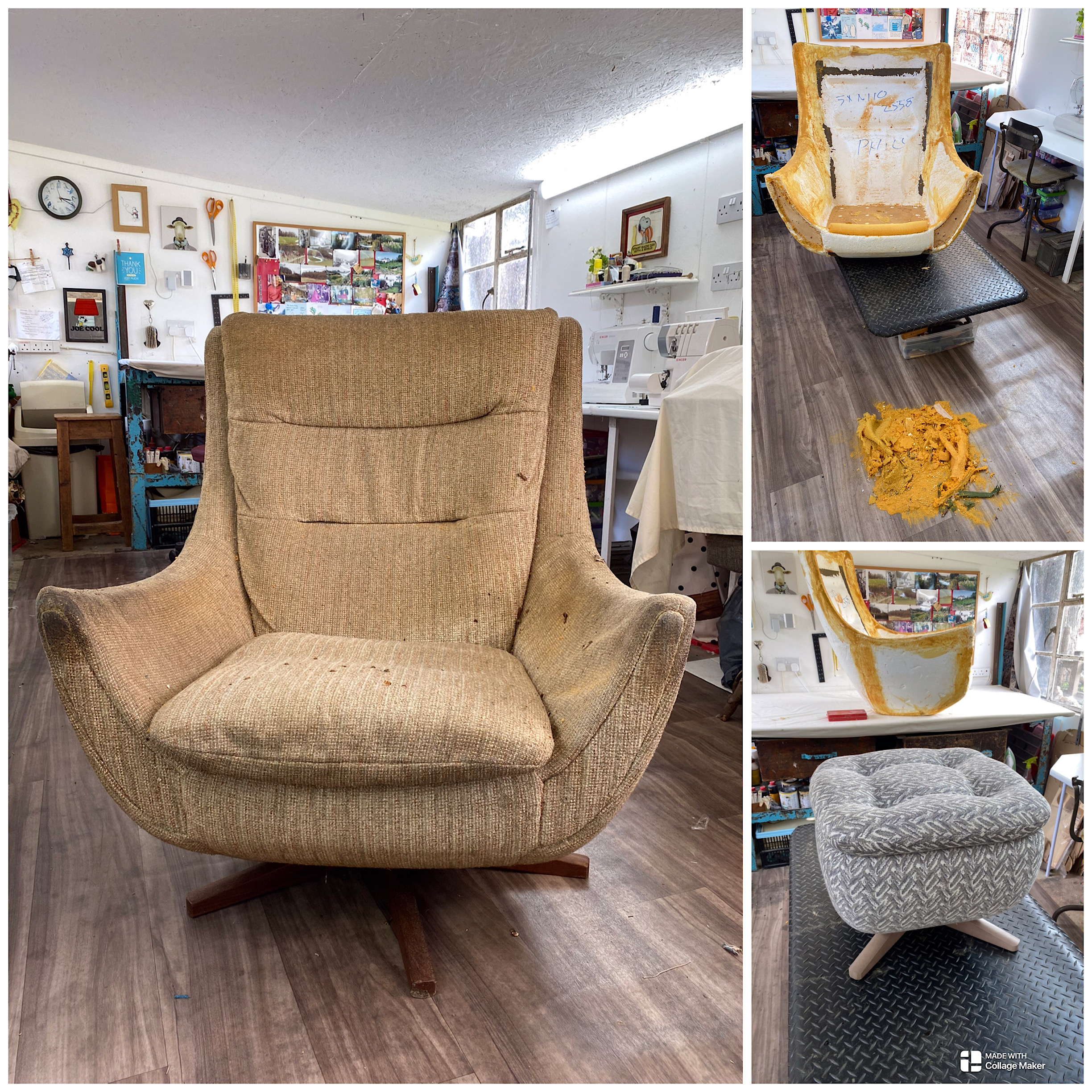 Parker Knoll PK 110/111 Chair and Footstool before refurb