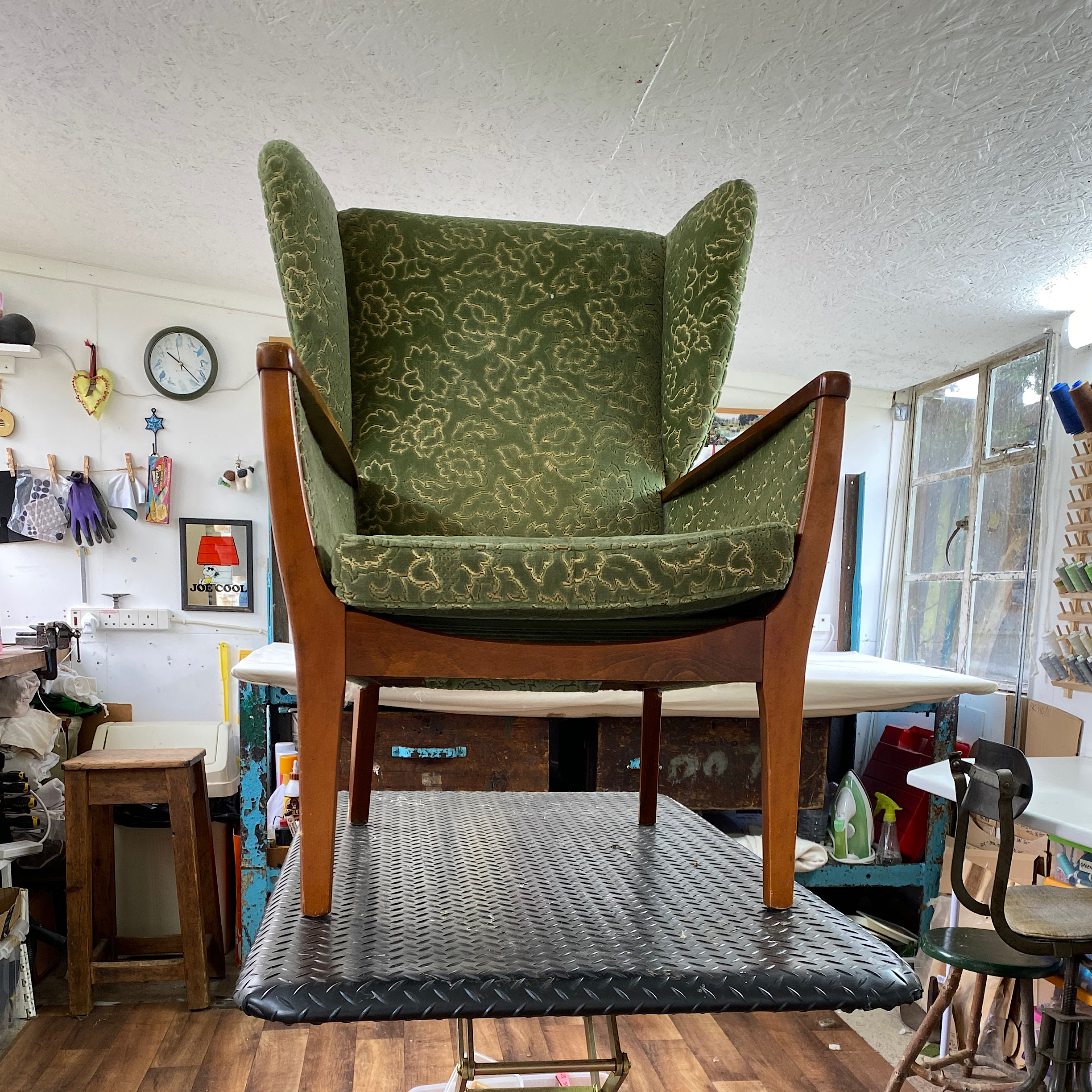 Mid Century Parker Knoll 964 Chair in Orange Wool before refurb