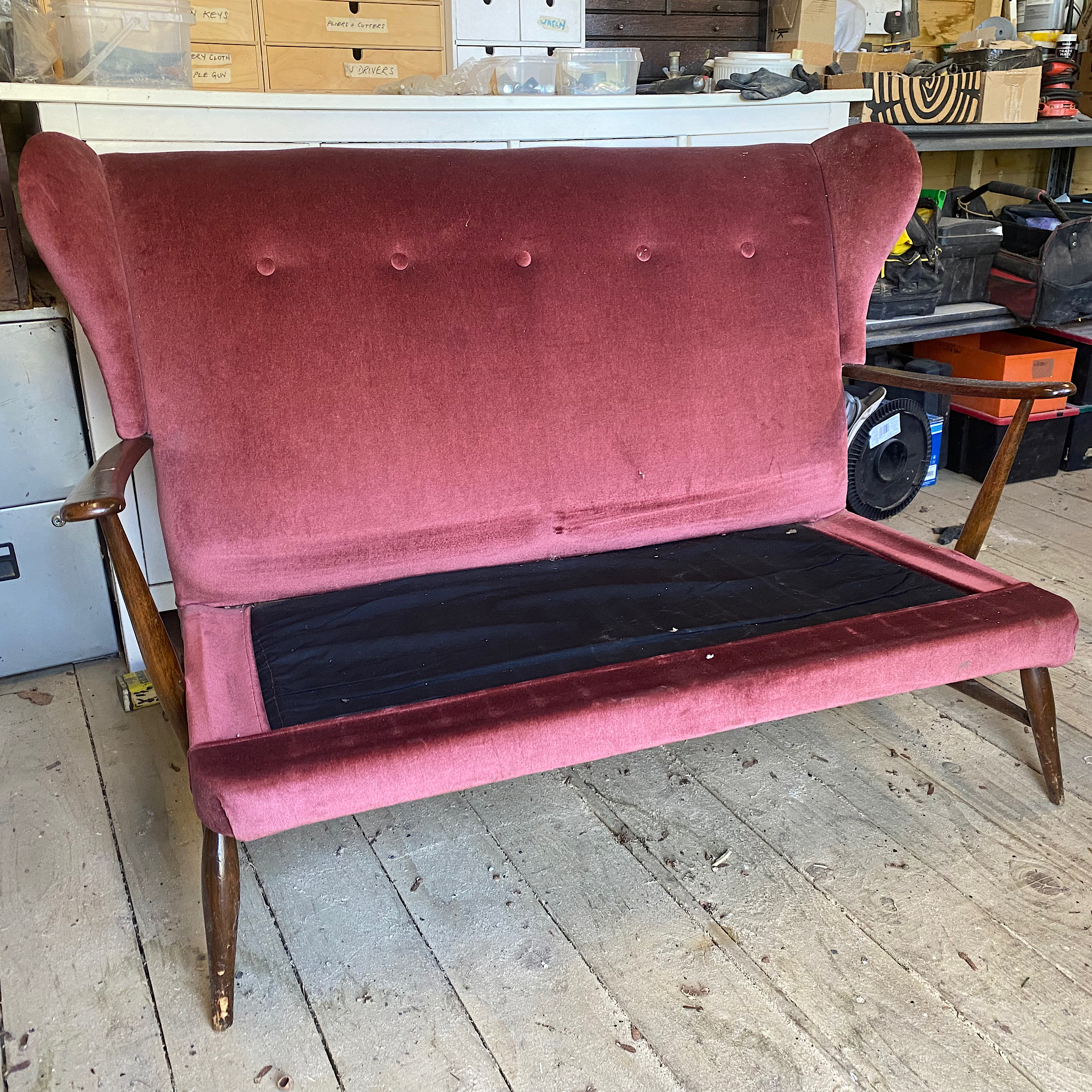 Mid Century Ercol Sofa before refurb