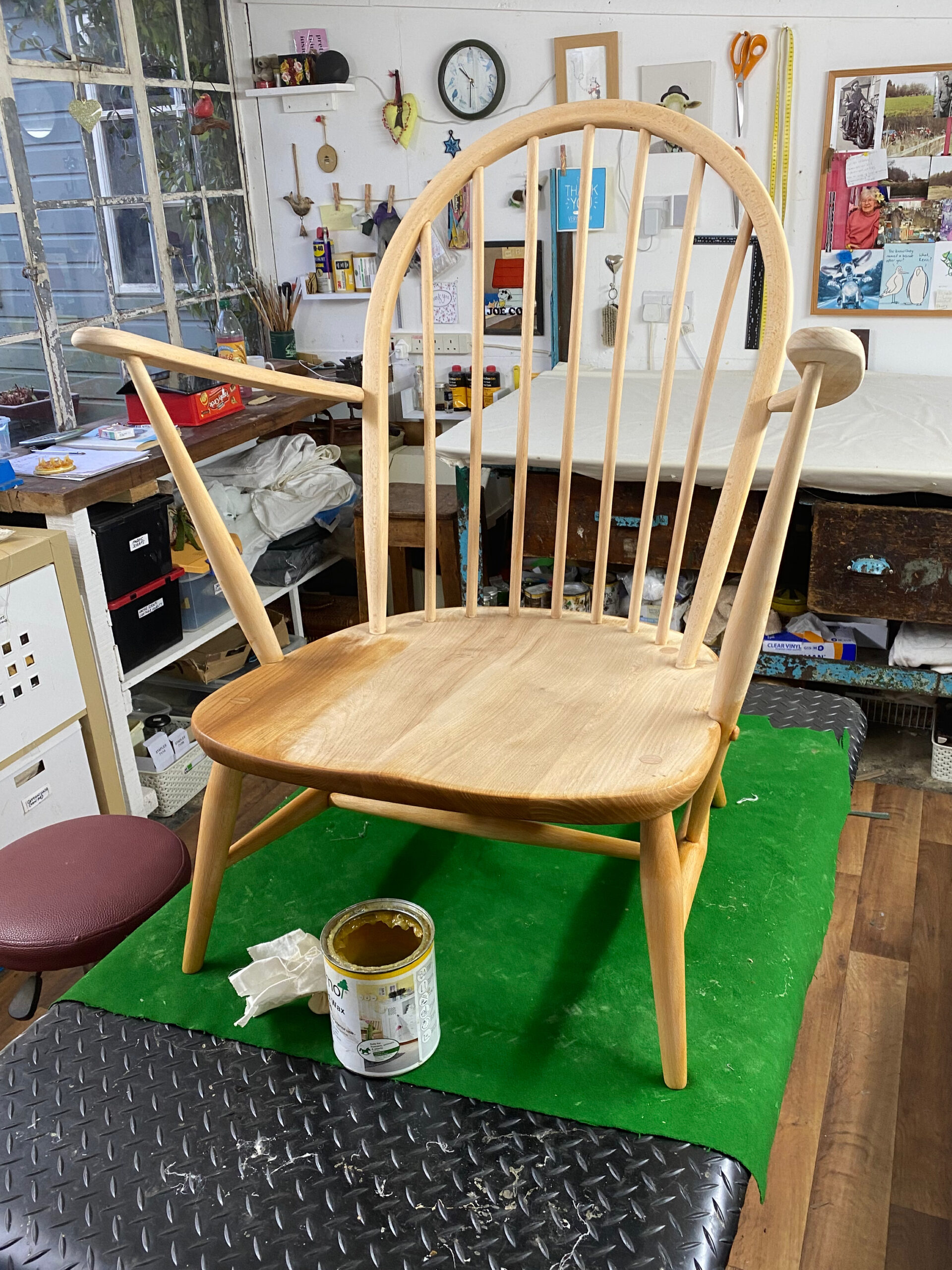Ercol 305 tub chair undergoing refurbishment